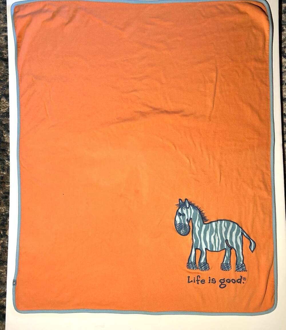 Life is good baby blanket horse Zebra Orange Blue Rare Lovey Soft READ